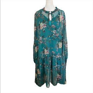 MAEVE by Anthropologie 1X Plus Size Floral torquise dress